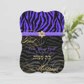 PixDezines paarse/DIY kleur/Zebra Bat Mitzvah Kaart (Staand voorkant)