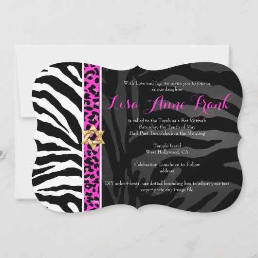 PixDezines paarse/DIY kleur/Zebra/Bat Mitzvah Kaart (Achterkant)