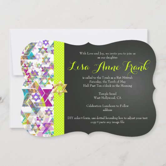 PixDezines paarse/DIY kleur/Zebra/Bat Mitzvah Kaart (Achterkant)