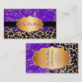 PixDezines paarse  kant+cheetah Visitekaartje (Voorkant / Achterkant)