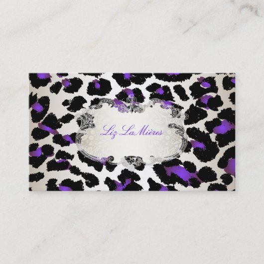 PixDezines paarse luipaard/champagne Visitekaartje (Voorkant)