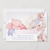 PixDezines paarse olifant foto's geboortebericht Aankondiging (Voorkant)