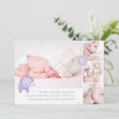 PixDezines paarse olifant foto's geboortebericht Aankondiging (Staand voorkant)