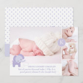 PixDezines paarse olifant foto's geboortebericht Aankondiging (Voorkant / Achterkant)