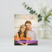 PixDezines paarse+oranje bewaar de datum Aankondigingskaart (Staand voorkant)