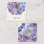 PixDezines Paarse Succulente Waterverf Vierkante Visitekaartje (Voorkant / Achterkant)