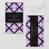 PixDezines Paarse + Witte Olivia Damask Visitekaartje (Voorkant / Achterkant)
