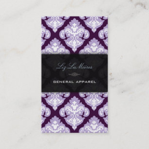 PixDezines Paarse + Witte Olivia Damask Visitekaartje
