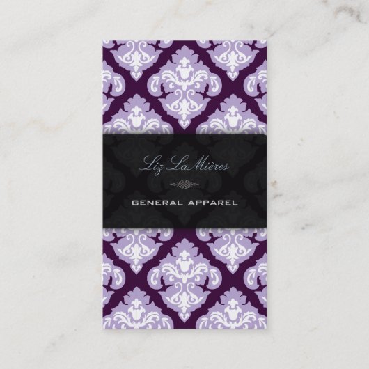 PixDezines Paarse + Witte Olivia Damask Visitekaartje (Voorkant)