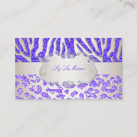 PixDezines paarse zebra/luipaard Visitekaartje (Voorkant)