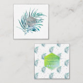 PixDezines PALM FRONDS, BLAUWGROEN BLAUW Vierkante Visitekaartje (Voorkant / Achterkant)