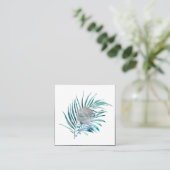 PixDezines PALM FRONDS, BLAUWGROEN BLAUW Vierkante Visitekaartje (Staand voorkant)