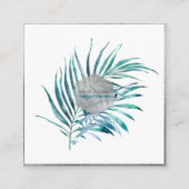 PixDezines PALM FRONDS, BLAUWGROEN BLAUW Vierkante Visitekaartje (Voorkant)