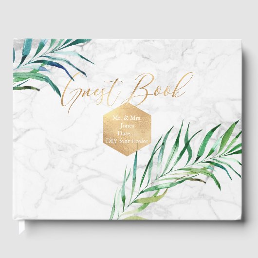 PixDezines Palm Fronds+Faux Gold+Fancy Script Gastenboek (Voorkant)