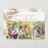 PixDezines Palm Fronds Faux Gold Modern Script Save The Date (Voorkant / Achterkant)