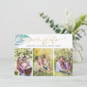 PixDezines Palm Fronds Faux Gold Modern Script Save The Date (Staand voorkant)