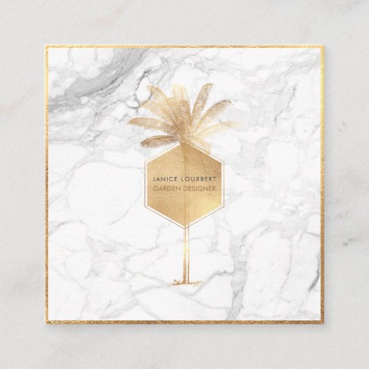 PixDezines PALM TREE, FAUX GOLD+MARBLE Vierkante Visitekaartje (Voorkant)