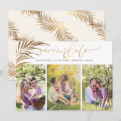 PixDezines Palmbladeren Nepgoud Moderne Script Save The Date (Voorkant / Achterkant)