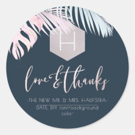 PixDezines Palms Monogram Blush Silver, Dank u Ronde Sticker