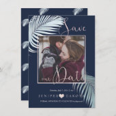 PixDezines PALMSCHIJFJES, ZILVEREN BLAUWE DIY ACHT Save The Date (Voorkant / Achterkant)