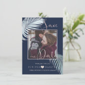 PixDezines PALMSCHIJFJES, ZILVEREN BLAUWE DIY ACHT Save The Date (Staand voorkant)