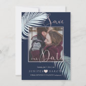 PixDezines PALMSCHIJFJES, ZILVEREN BLAUWE DIY ACHT Save The Date (Voorkant)