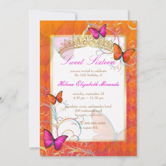 PixDezines Papillon Sweet 16/Rainbow Swirls Kaart (Achterkant)