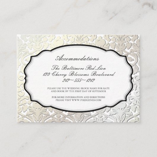 PixDezines parelflora damast/accommodaties Informatiekaartje (Voorkant)