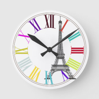 PixDezines parijs, eiffeltoren/DIY achtergrondkleu Ronde Klok