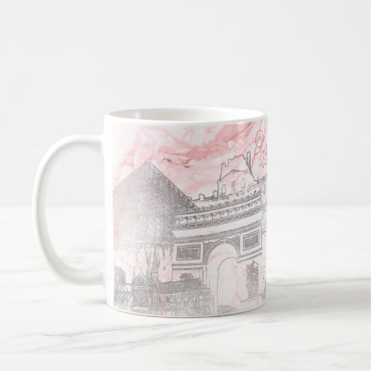 PixDezines PARIJS in FAUX ZILVER+ROZE MARMER Koffiemok (Links)