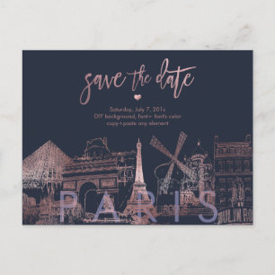 PixDezines/Paris Save the Date/Faux Roos Gold Aankondigingskaart
