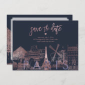 PixDezines/Paris Save the Date/Faux Roos Gold Aankondigingskaart (Voorkant / Achterkant)