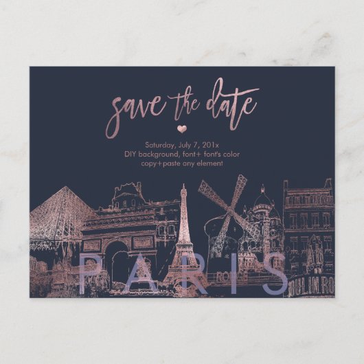 PixDezines/Paris Save the Date/Faux Roos Gold Aankondigingskaart (Voorkant)
