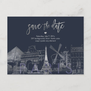 PixDezines/Paris Save the Date/Faux Silver Gold Aankondigingskaart