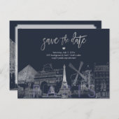 PixDezines/Paris Save the Date/Faux Silver Gold Aankondigingskaart (Voorkant / Achterkant)