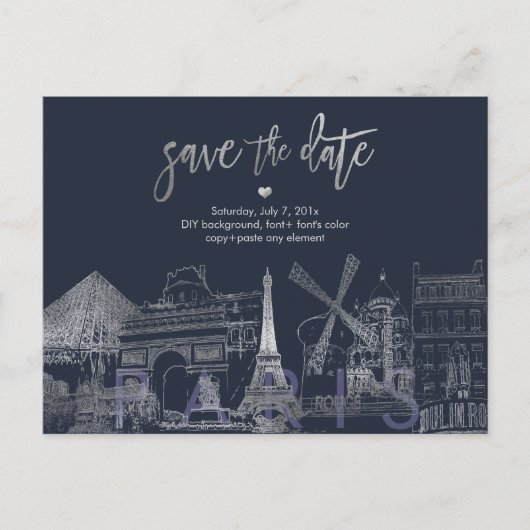 PixDezines/Paris Save the Date/Faux Silver Gold Aankondigingskaart (Voorkant)