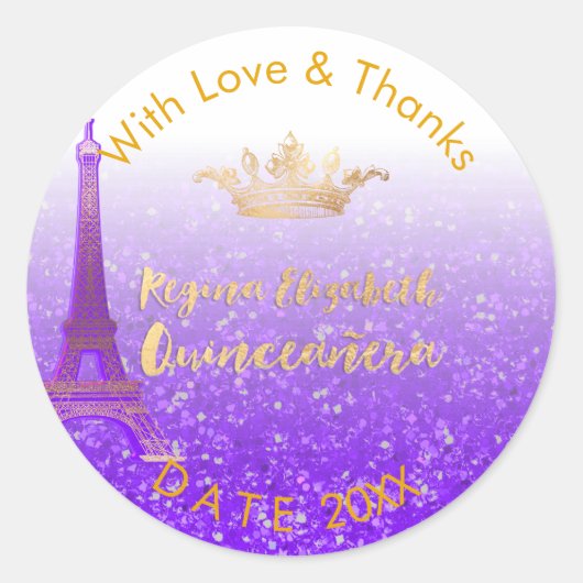 PixDezines Paris/Sweet 15/Gold Crown/DIY Hartelijk Ronde Sticker (Voorkant)
