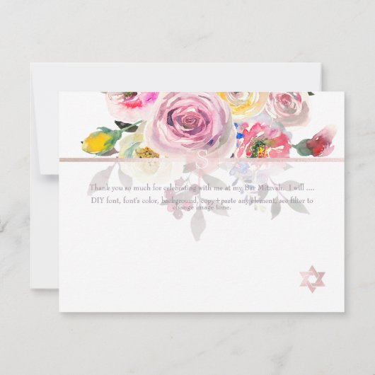 PixDezines Pastel Rozen Mitzvah Dank u ✡ RSVP Kaartje (Achterkant)