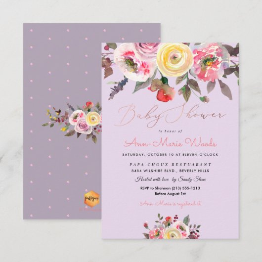 PixDezines Pastel Waterverf Rozen Baby shower Kaart (Voorkant / Achterkant)