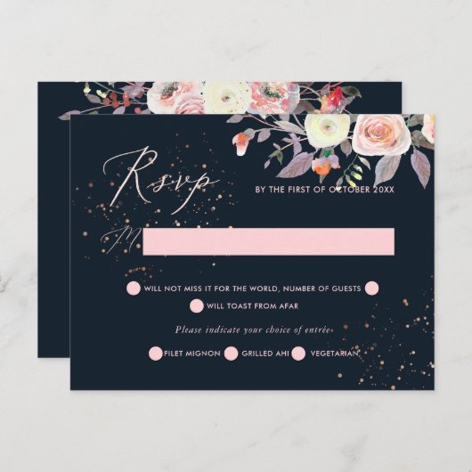 PixDezines Pastel Waterverf Rozen RSVP w meel Uitnodiging Briefkaart (Voorkant / Achterkant)