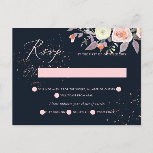 PixDezines Pastel Waterverf Rozen RSVP w meel Uitnodiging Briefkaart (Voorkant)