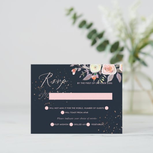 PixDezines Pastel Waterverf Rozen RSVP w meel Uitnodiging Briefkaart (Staand voorkant)