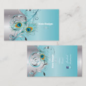 PixDezines pauock filigree+swirls/zilver+blauw ijs Visitekaartje (Voorkant / Achterkant)