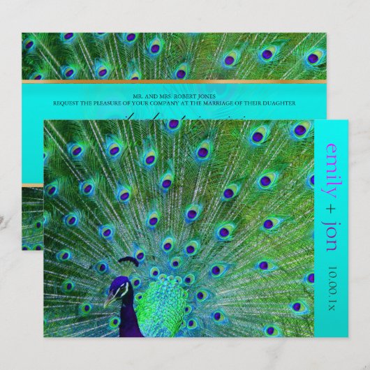 PixDezines pauock veren/aqua/turquoise Kaart (Voorkant / Achterkant)