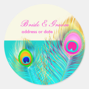 PixDezines pauock veren/aqua/turquoise Ronde Sticker