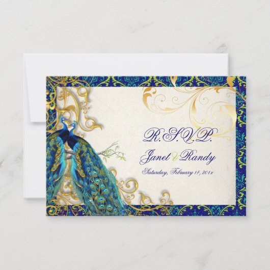 PixDezines pauock veren/aqua/turquoise RSVP Kaartje (Voorkant)