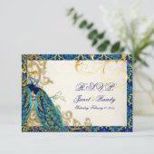 PixDezines pauock veren/aqua/turquoise RSVP Kaartje (Staand voorkant)