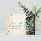 PixDezines pauock veren/aqua/turquoise RSVP Kaartje (Staand voorkant)