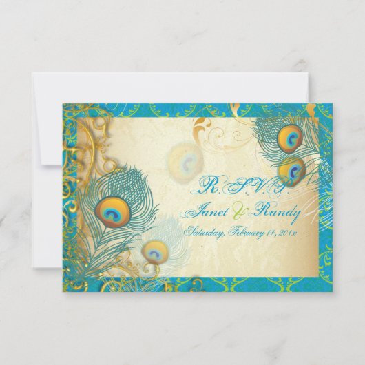 PixDezines pauock veren/aqua/turquoise RSVP Kaartje (Voorkant)