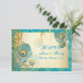 PixDezines pauock veren/aqua/turquoise RSVP Kaartje (Staand voorkant)